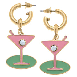 Canvas Country Club Martini Drop Hoop Earrings in Pink