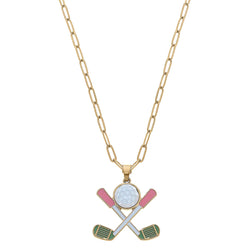 Canvas Scout Golf Club Enamel Pendant Necklace in Pink and Green