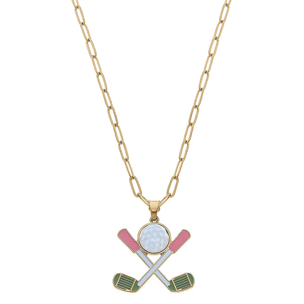 Canvas Scout Golf Club Enamel Pendant Necklace in Pink and Green