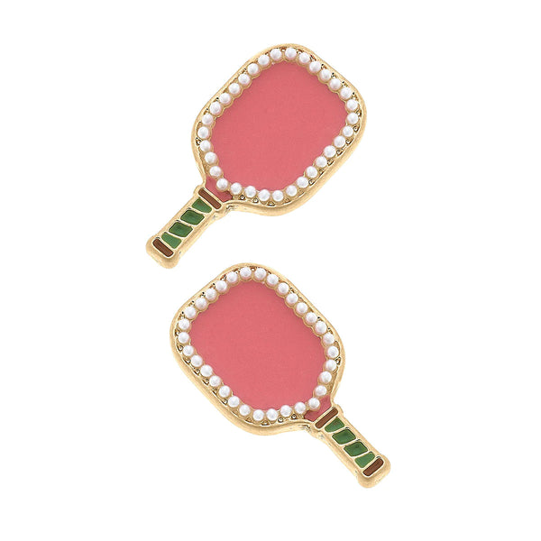 Canvas Ellie Pickleball Paddle Stud Earrings in Pink