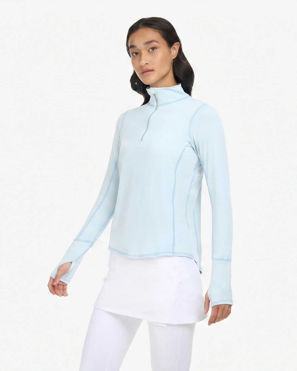 Bloq UV Women's Long Sleeved Relaxed Fit Solid Mock Neck Golf Sun Protection Shirt-Ice