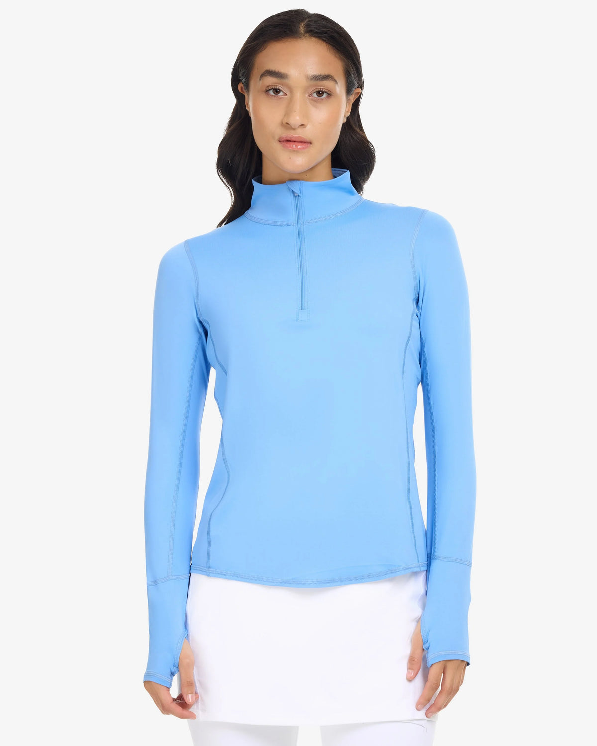 Bloq UV Women's Long Sleeved Relaxed Fit Solid Mock Neck Golf Sun Protection Shirt-Indigo Blue