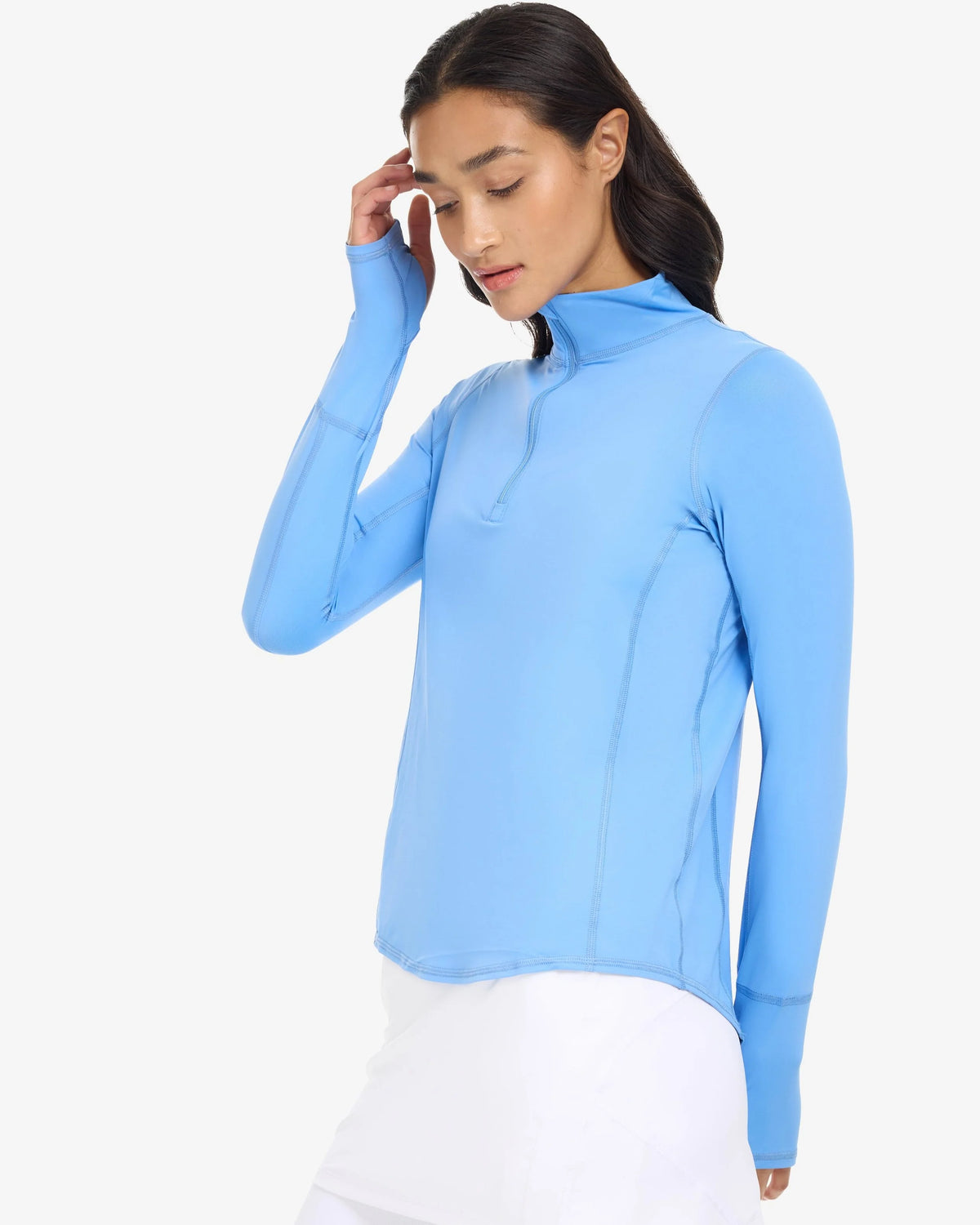 Bloq UV Women's Long Sleeved Relaxed Fit Solid Mock Neck Golf Sun Protection Shirt-Indigo Blue