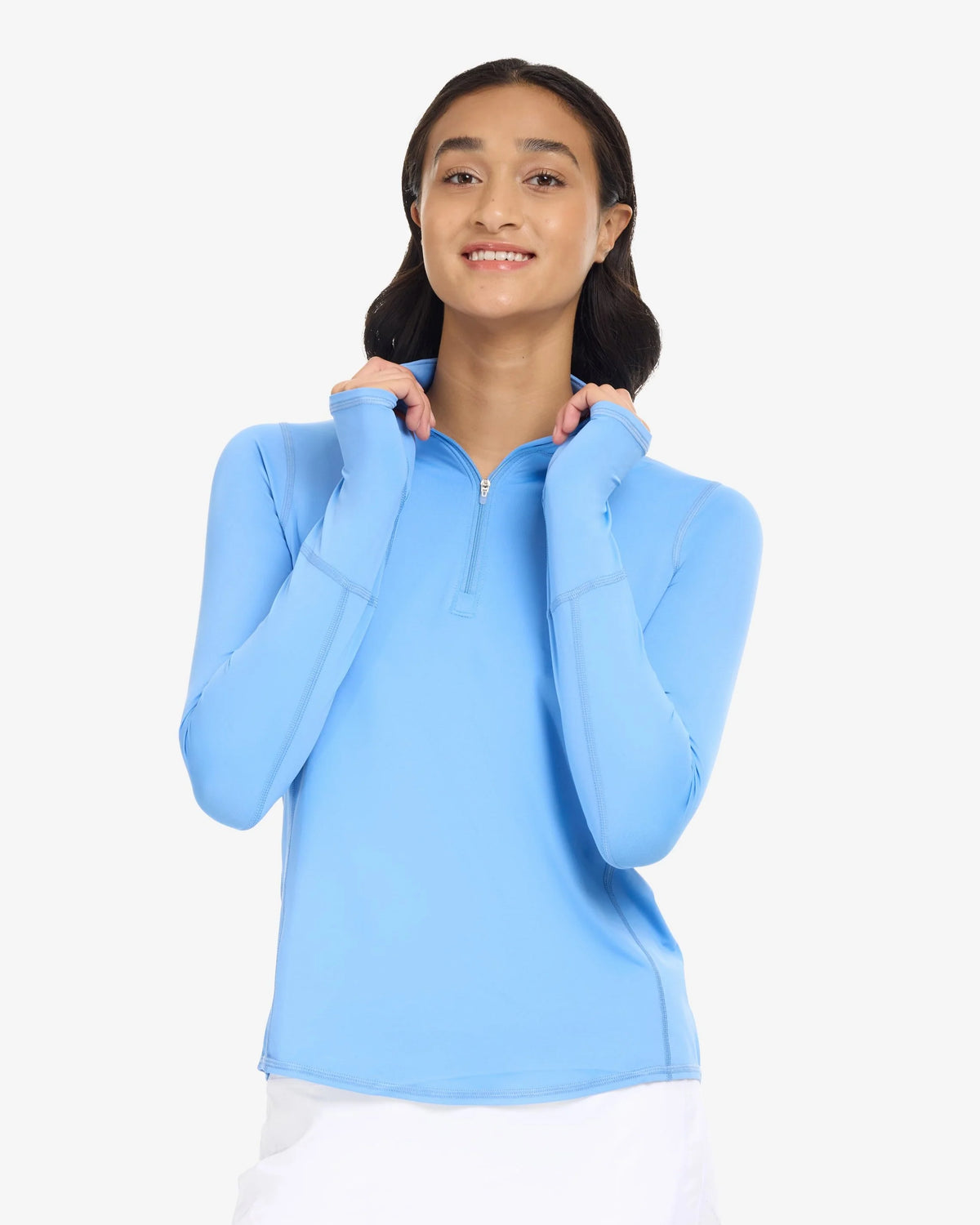 Bloq UV Women's Long Sleeved Relaxed Fit Solid Mock Neck Golf Sun Protection Shirt-Indigo Blue
