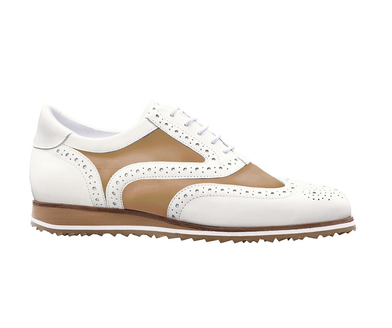 Walter Genuin Women's Brogue Spikeless Golf Shoes-Tan/white