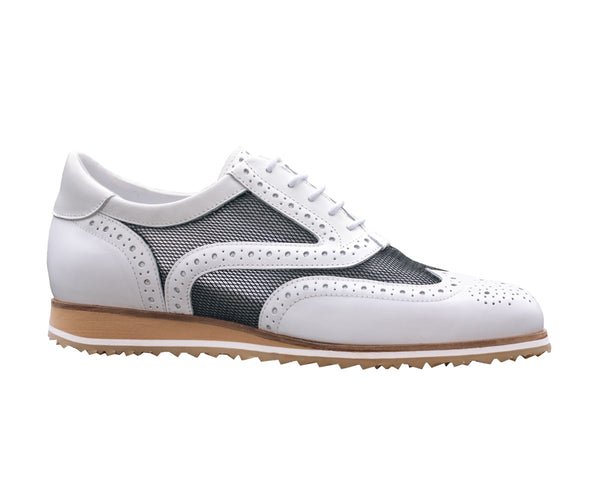 Walter Genuin Brogue Net Mesh Golf Shoe-White/Titanium