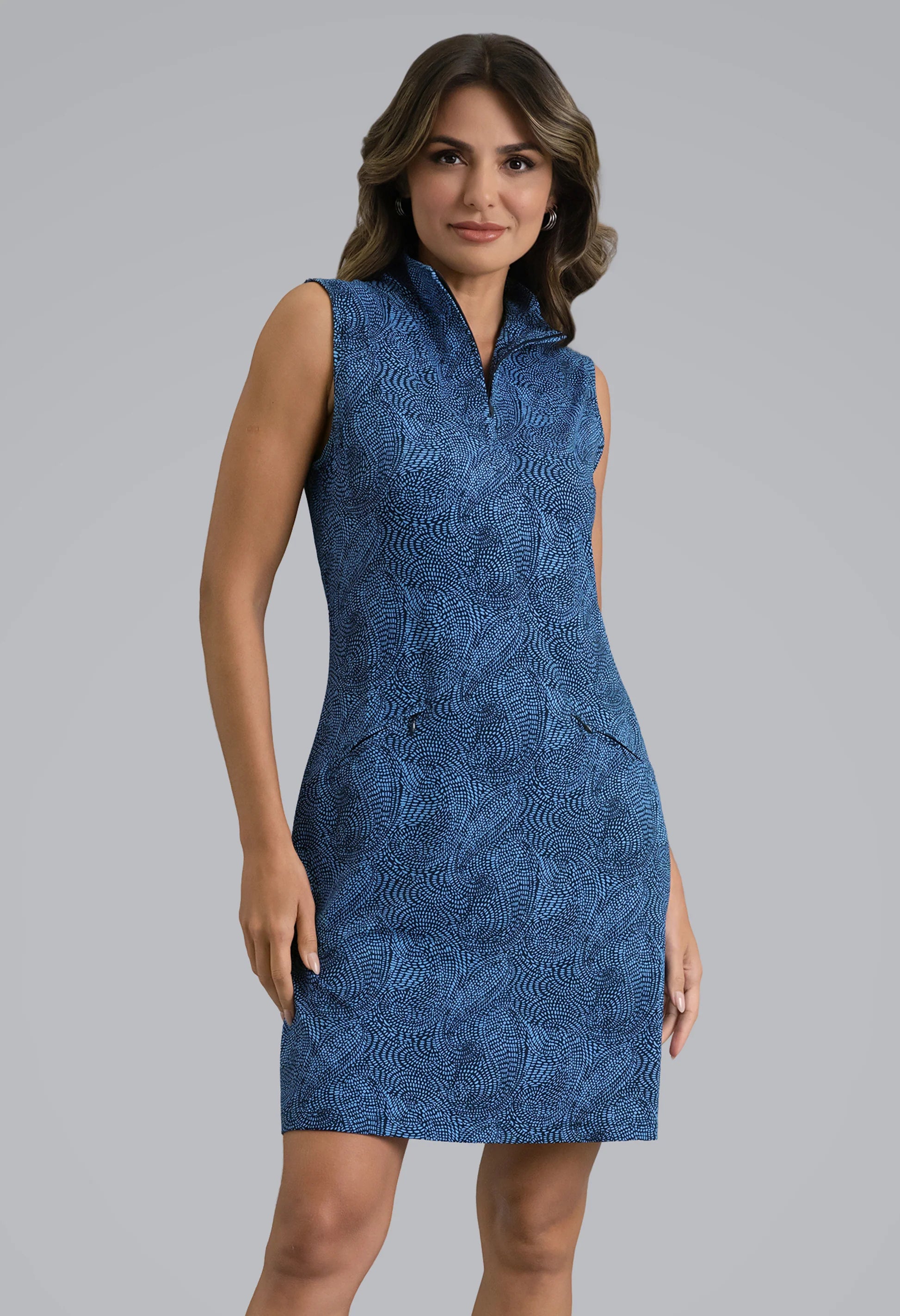 IBKUL Women's Stephanie Print Sleeveless Mock Dress