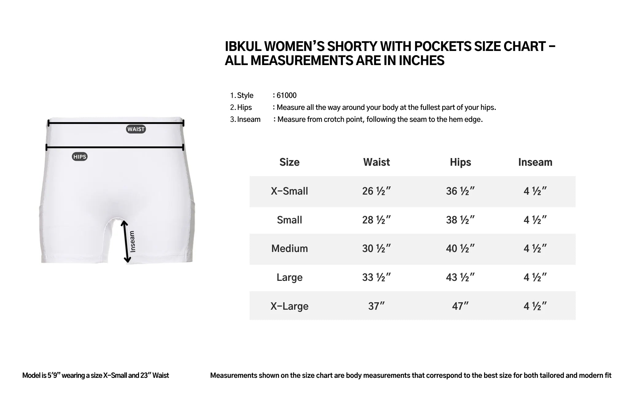 IBKUL Women's Shorty with Pockets-White