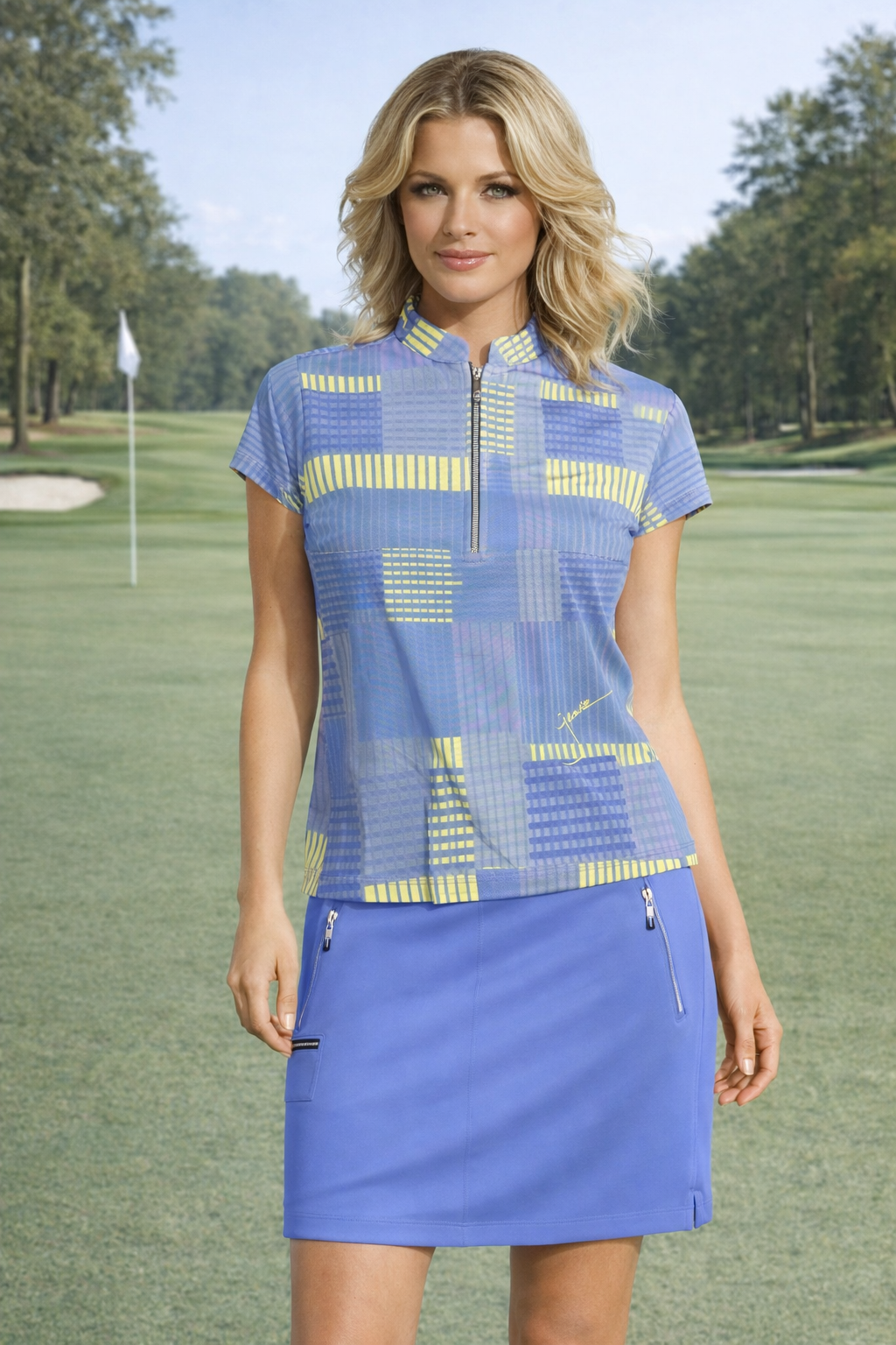 Jamie Sadock Mikado Collection: Mad Plaid Short Sleeved Shirt