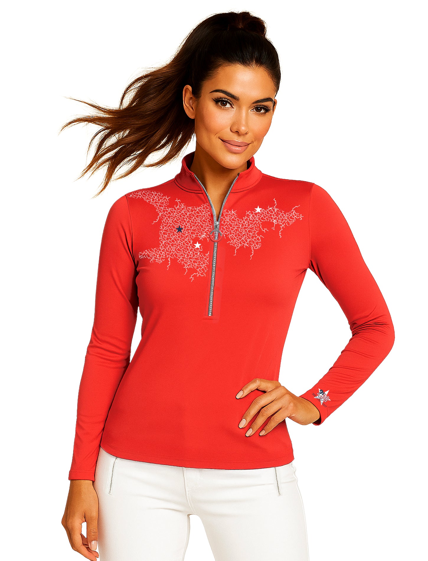 Jamie Sadock Spirit Basic Sunsense Long Sleeve Ultralight Sun Shirt-Red Mesh Print