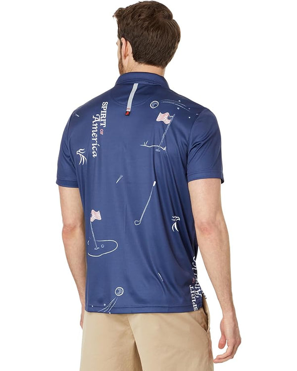 Jamie Sadock Spirit Mens Golf Print Golf Shirt-Navy All Over Flag Print
