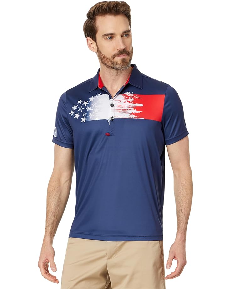 Jamie Sadock Spirit Mens Drive Golf Print Golf Shirt-Red, White, Blue