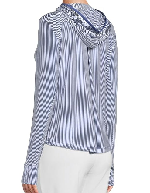 Jamie Sadock Valentine Basic Sun Protection with Hoodie Long Sleeve Sun Shirt-Slate/White Stripes