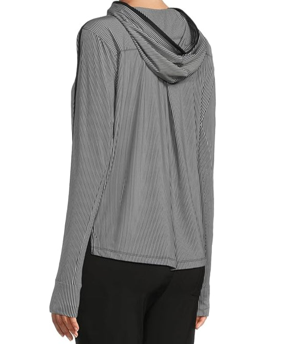 Jamie Sadock Basic Sun Protection with Hoodie Long Sleeve Sun Shirt-Black/White Stripes