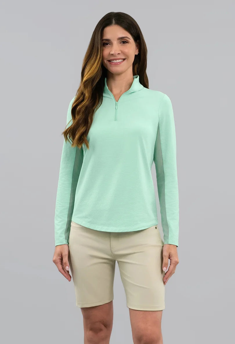 IBKUL Women's Long Sleeved Solid Mock Neck Golf Sun Protection Shirt-Pool Party