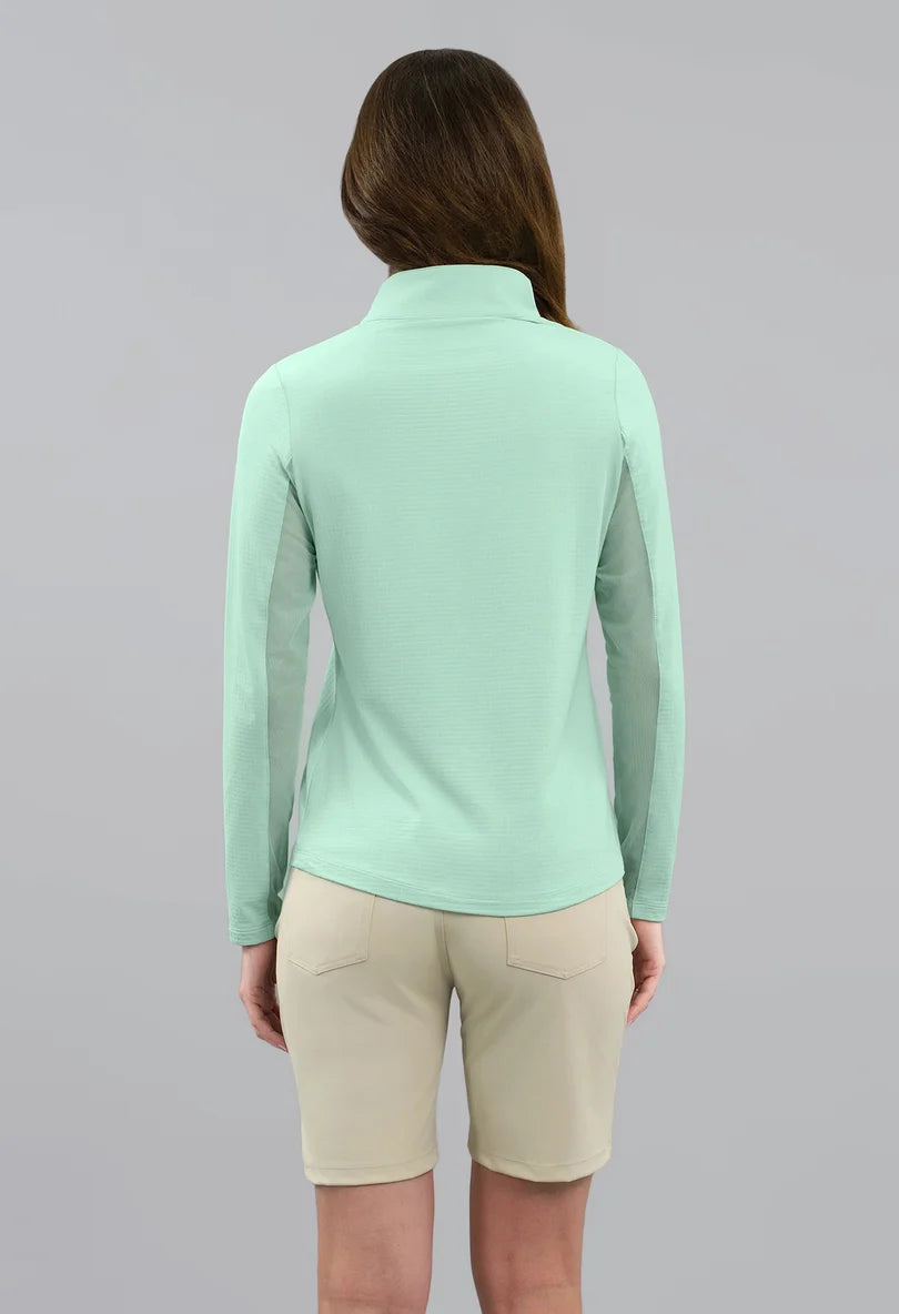 IBKUL Women's Long Sleeved Solid Mock Neck Golf Sun Protection Shirt-Pool Party