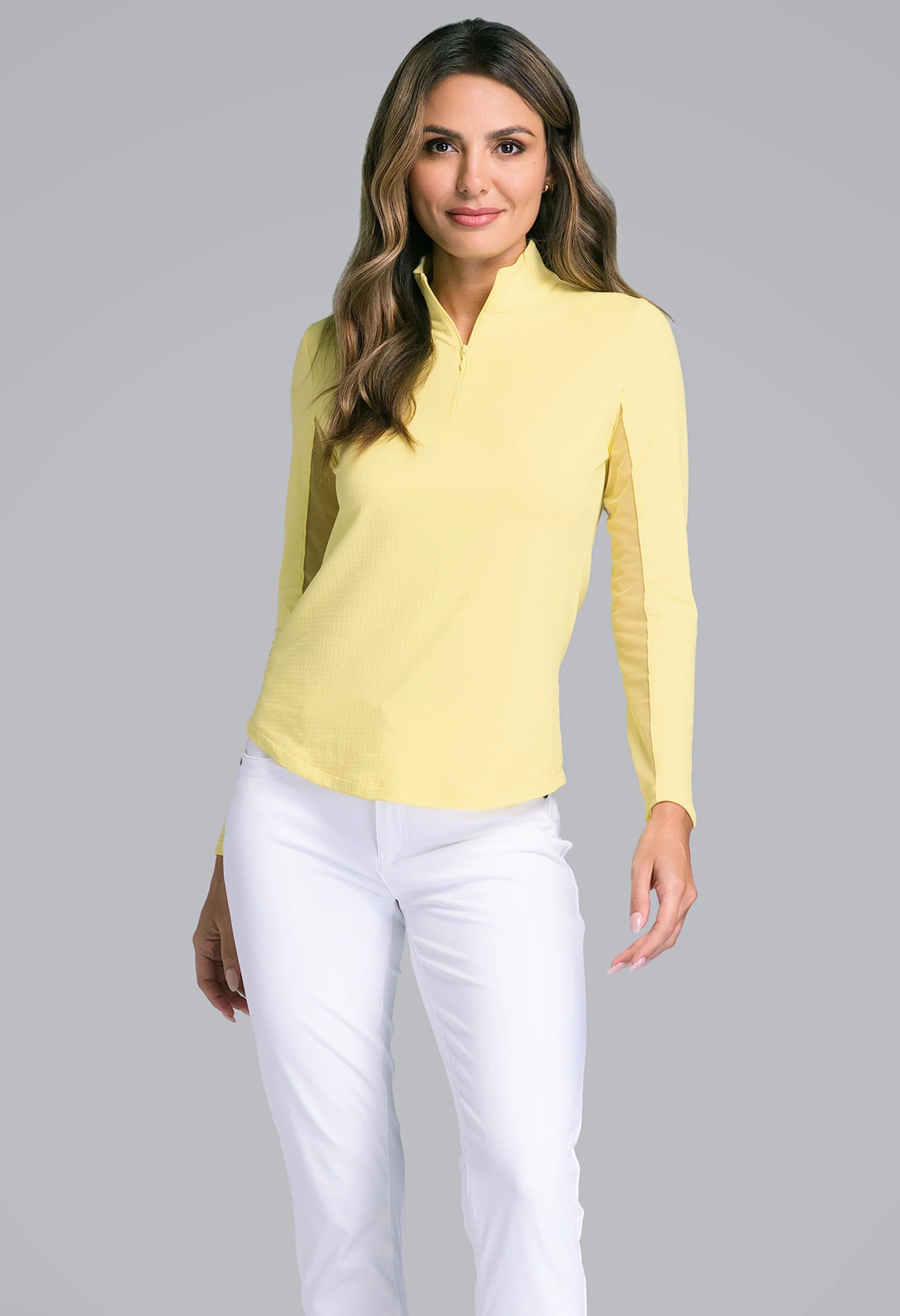 IBKUL Women's Long Sleeved Solid Mock Neck Golf Sun Protection Shirt- 18 Colors!