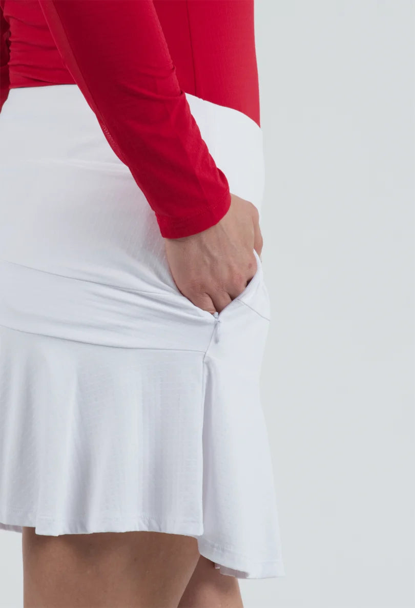 IBKUL Women's 17" Pull On Knit Flounce Solid Skort-White