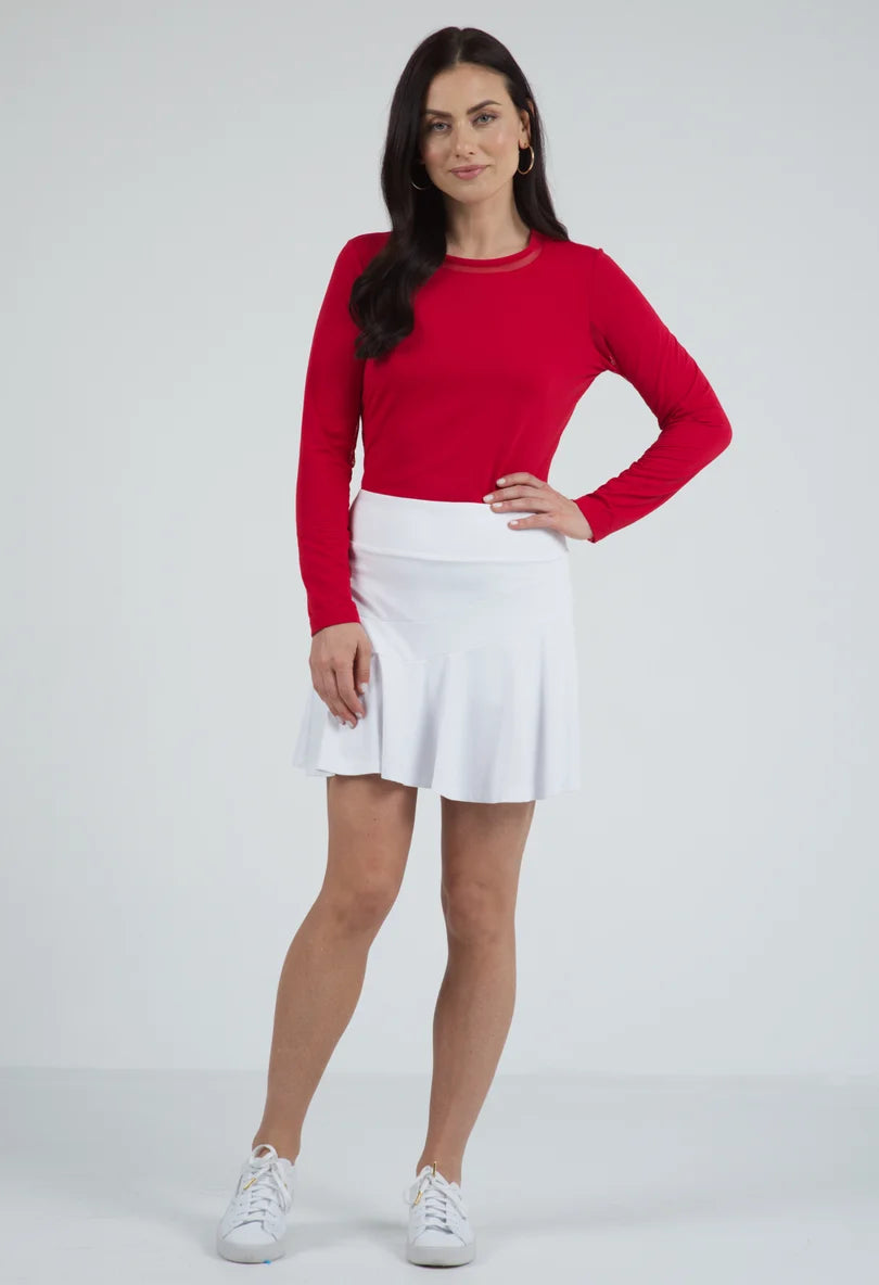 IBKUL Women's 17" Pull On Knit Flounce Solid Skort-White