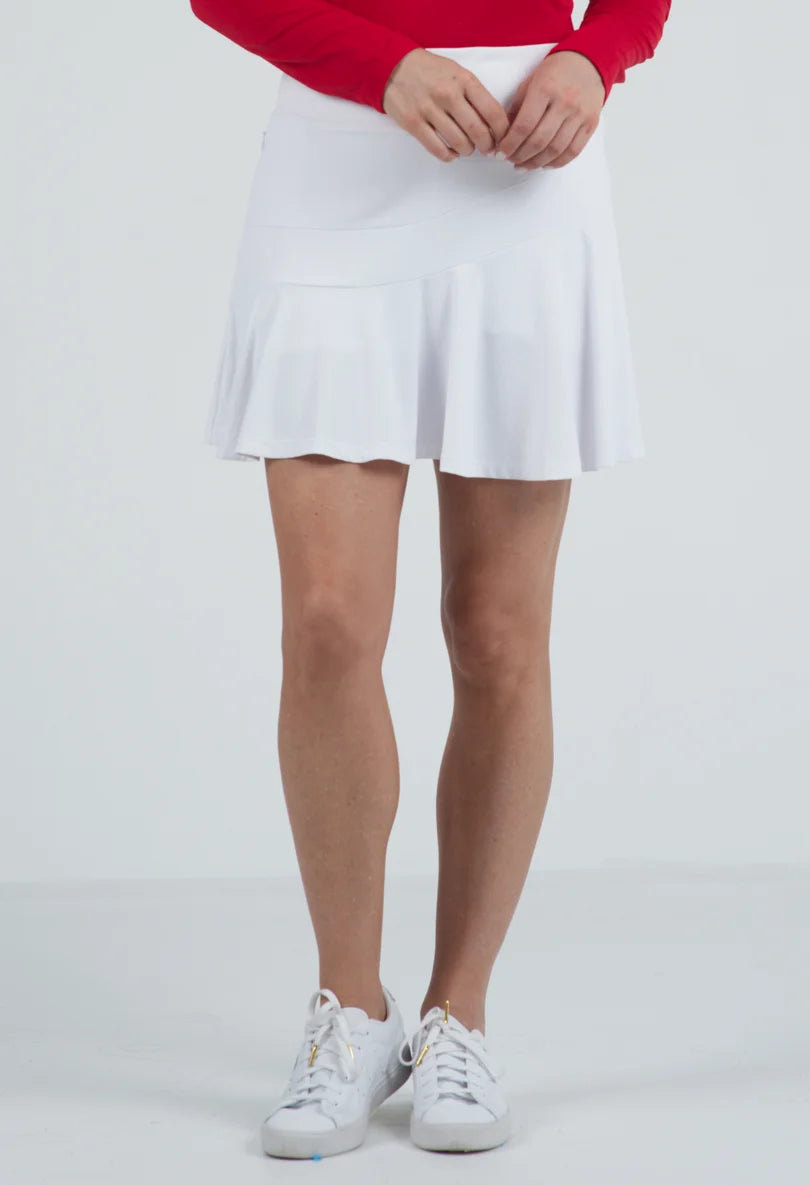 IBKUL Women's 17" Pull On Knit Flounce Solid Skort-White