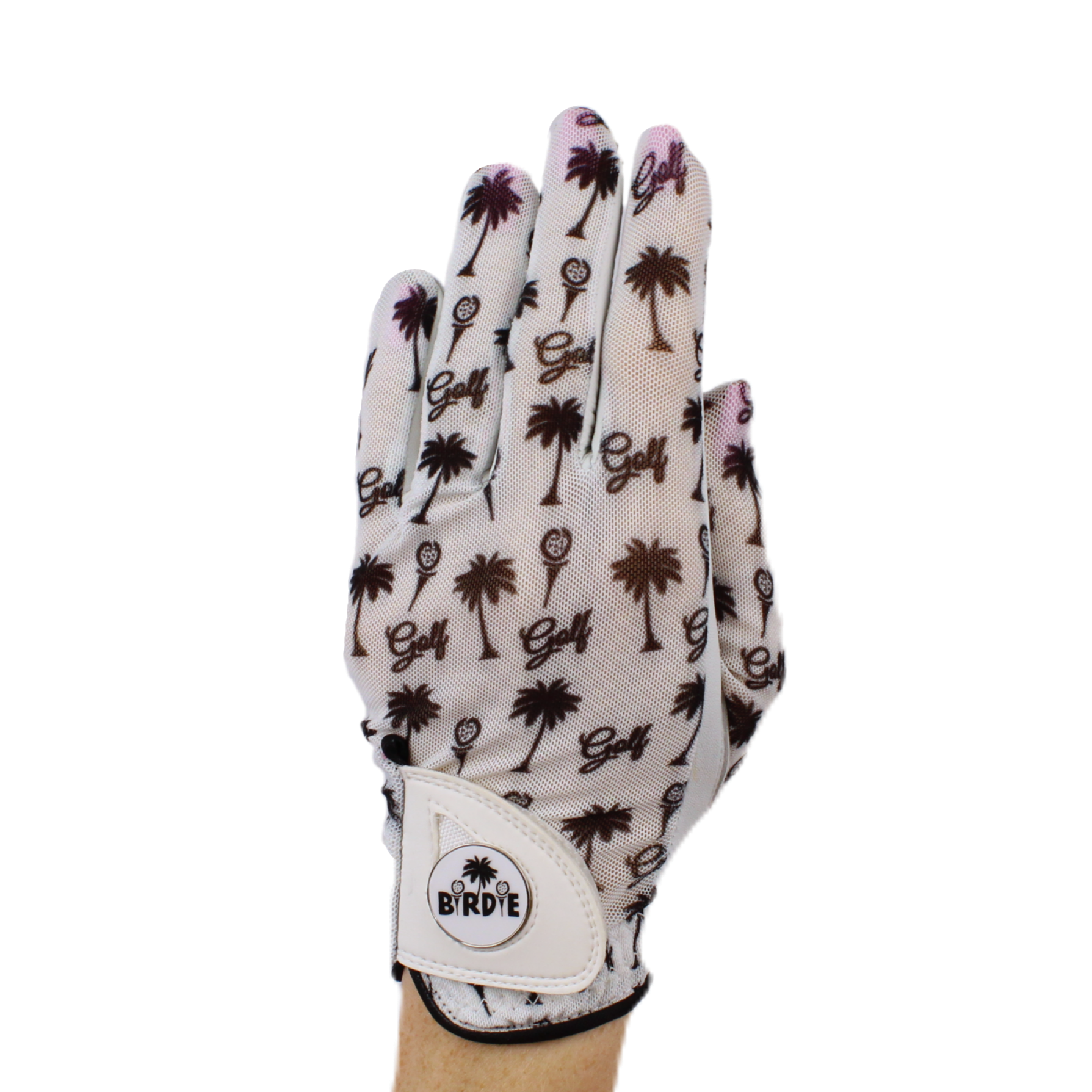 BOG Golf Glove Printed Lycra and Leather palm with Matching Ballmarker-Black Birdie