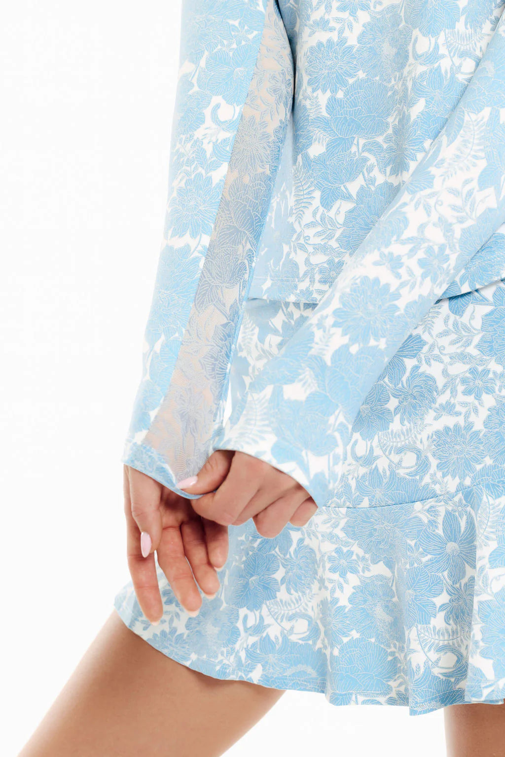 GG Blue Ocean Breeze Floral Ice Long Sleeved Shirt-Shell Blue/White