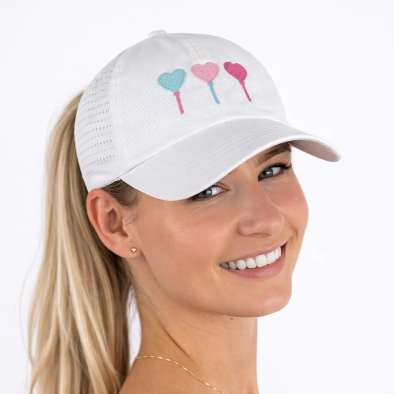 VimHue Women's Lightweight Fit Caps with Pony Opening-Sun Goddess Style-Three Hearts on Tees