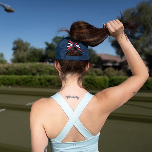 VimHue Women's Lightweight Fit Caps with Pony Opening-Sun Goddess Style-Navy USA Flag