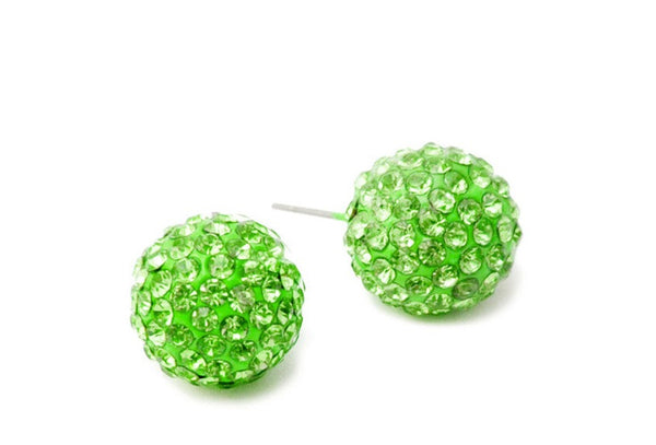 Navika Crystal Encrusted Green Golf Ball Stud Pierced Earrings