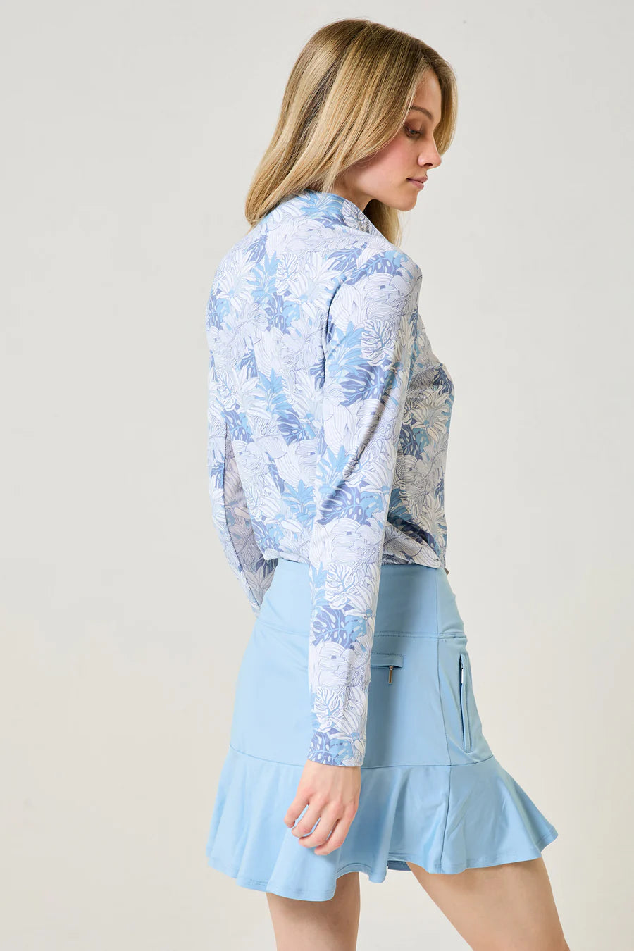 GG Blue Crystal Blue Georgia Ice Long Sleeve Shirt-Artic Palm Print