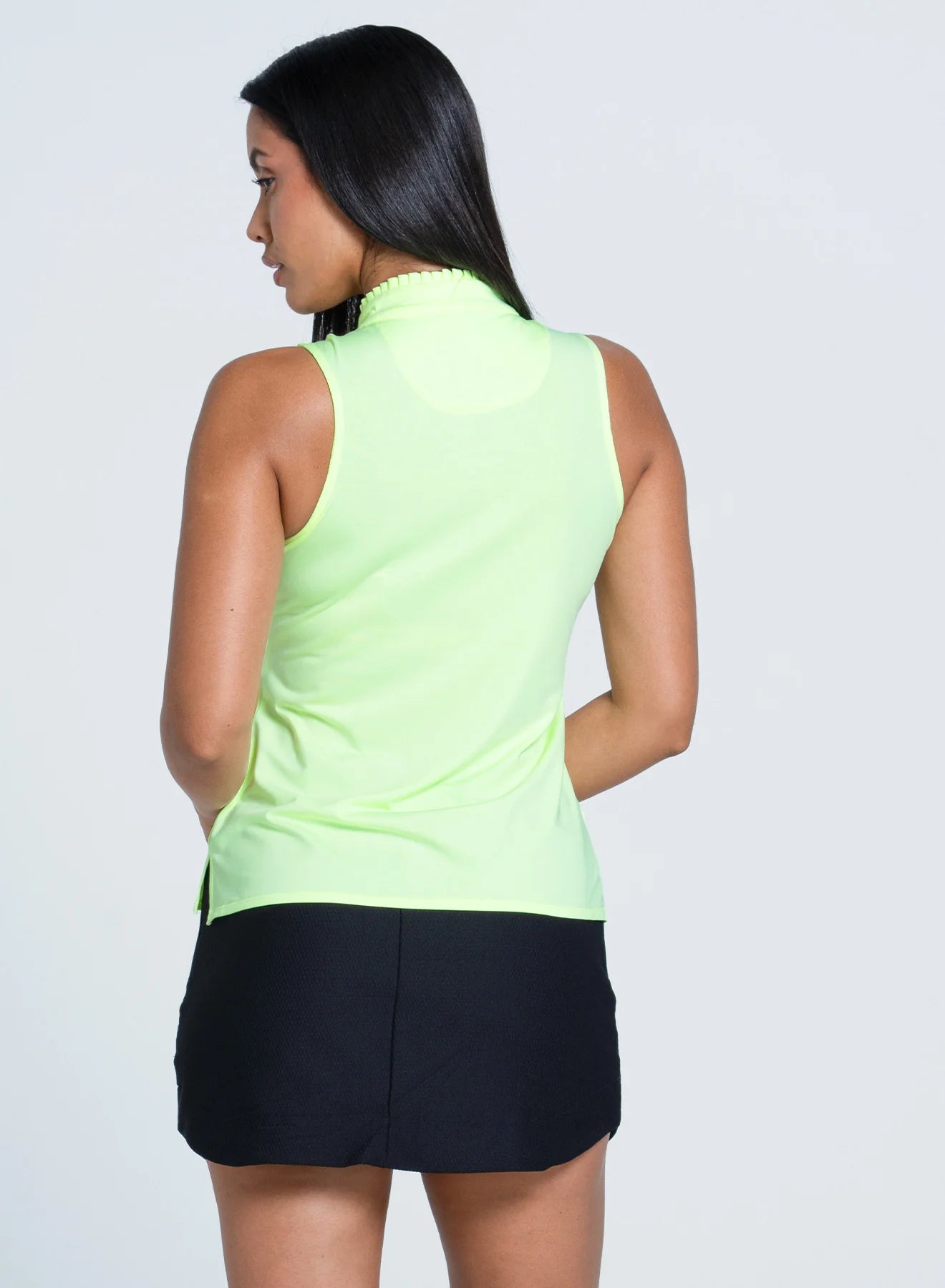 Lucky in Love Pleated Placket Sleeveless Shirt-Lime Frost