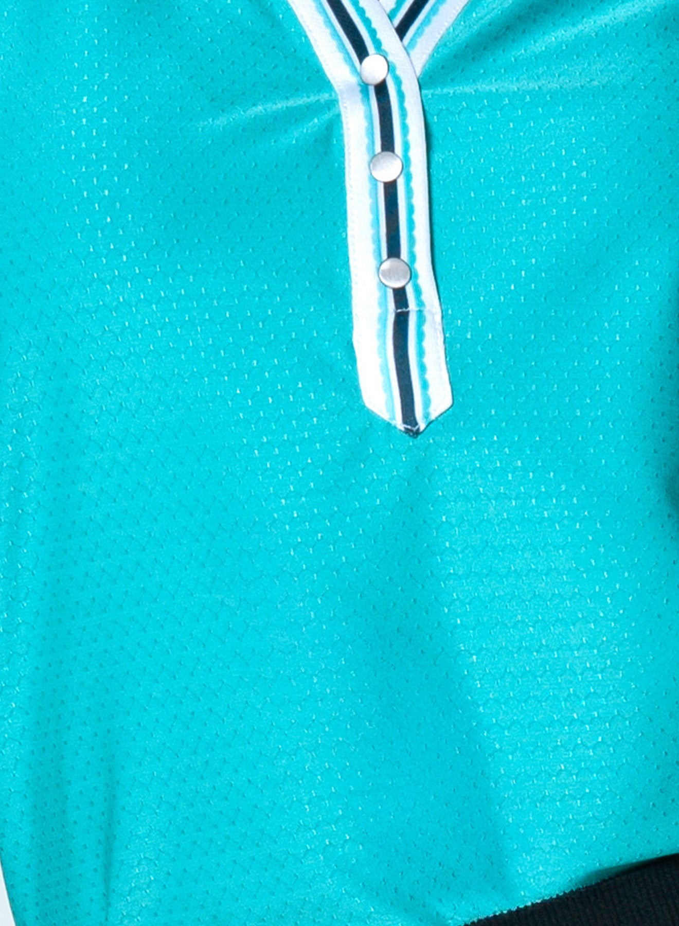 Lucky in Love Eyelet You Win V Neck Trimmed Sleeveless Shirt-Aqua/White/Midnight