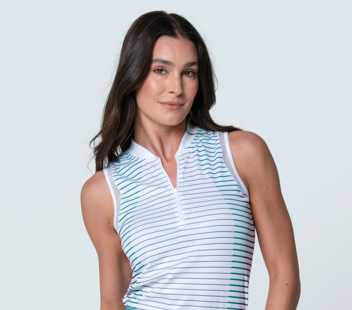 Lucky in Love Shimmer Performance Contour Ribbed Sleeveless Shirt-White/Midnight/Crsma