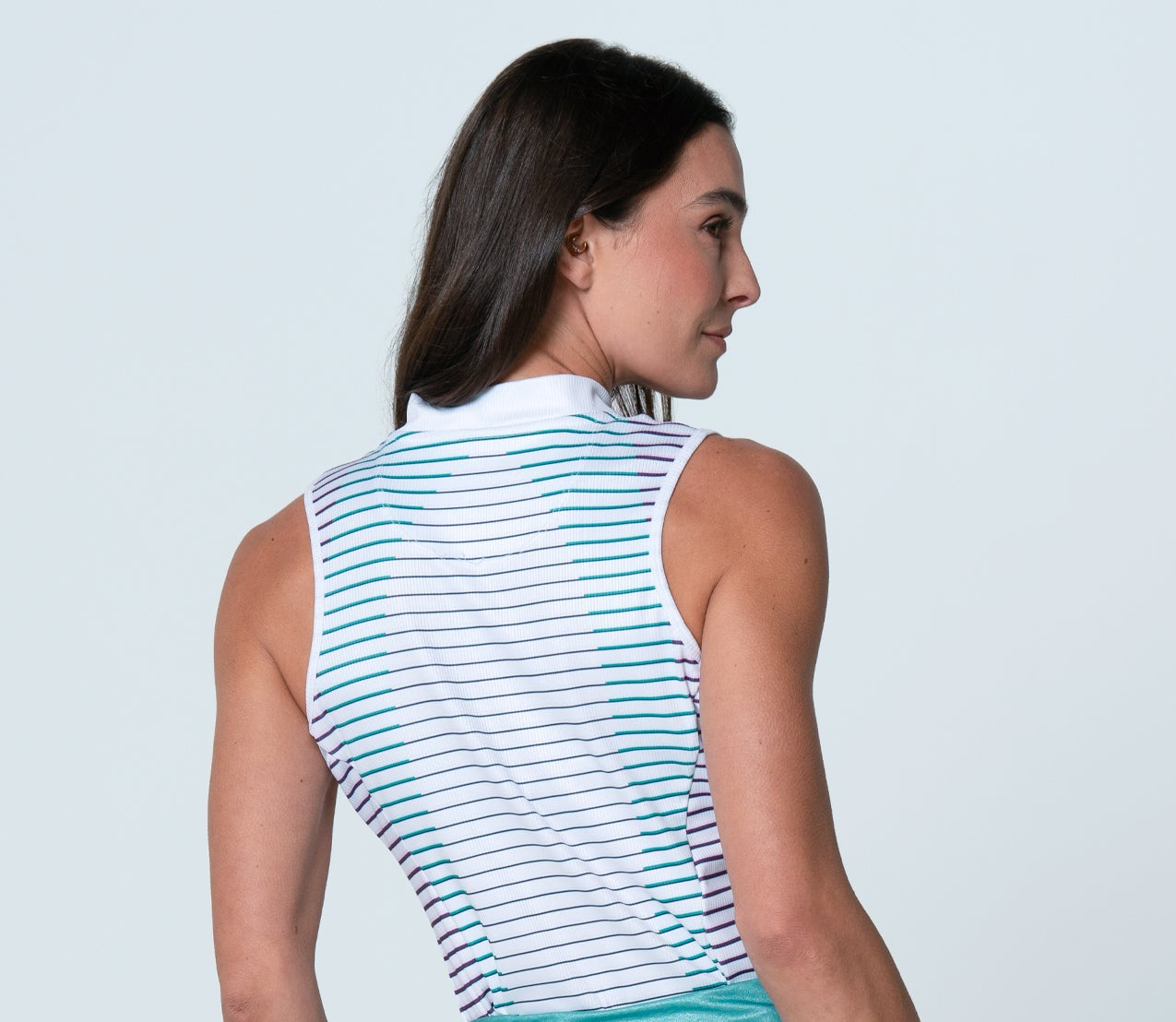 Lucky in Love Shimmer Performance Contour Ribbed Sleeveless Shirt-White/Midnight/Crsma