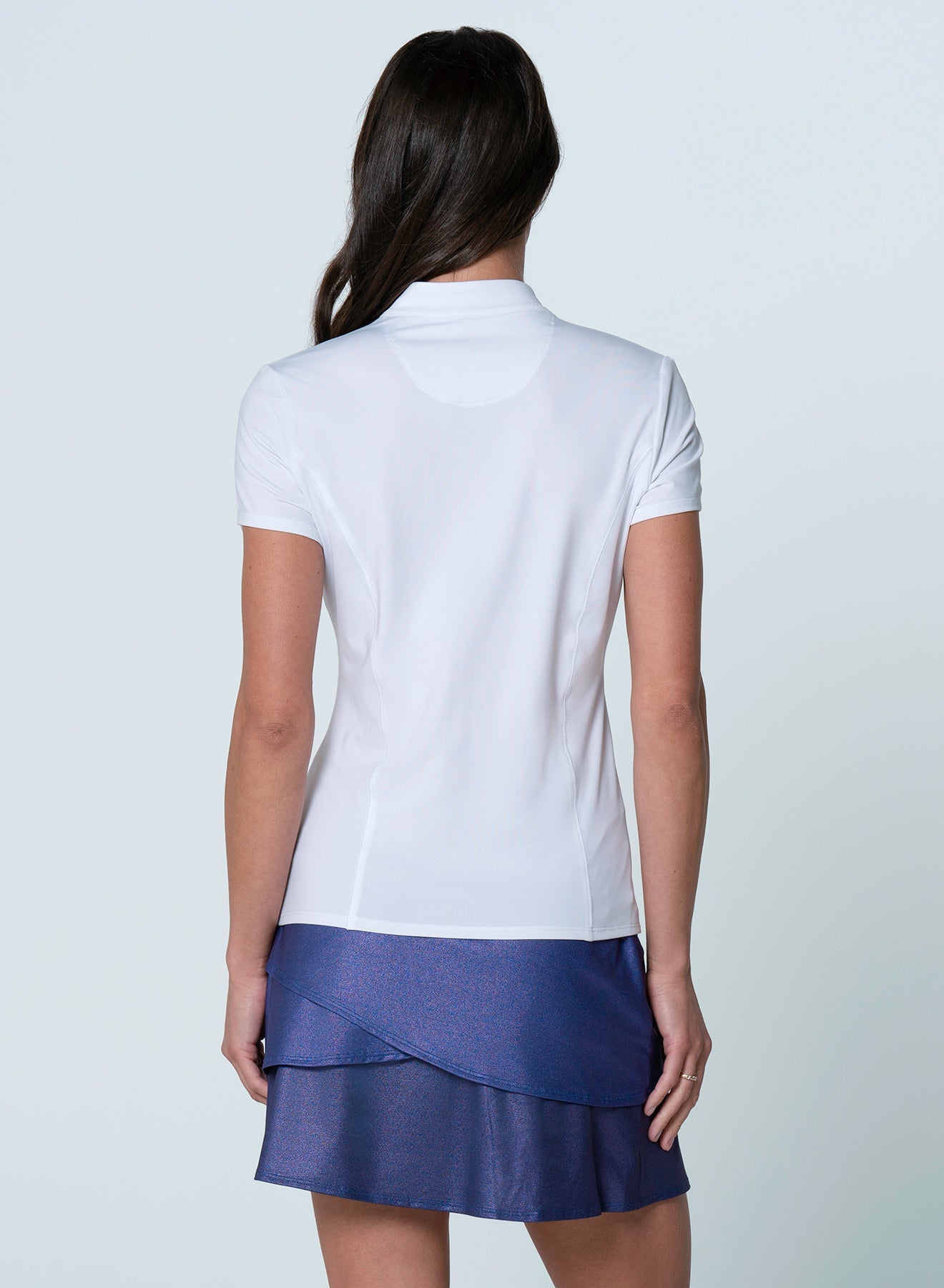 Lucky in Love Shimmer Performance Mock Neck Shimmer Short Sleeved Shirt-White/Midnight/Crsma