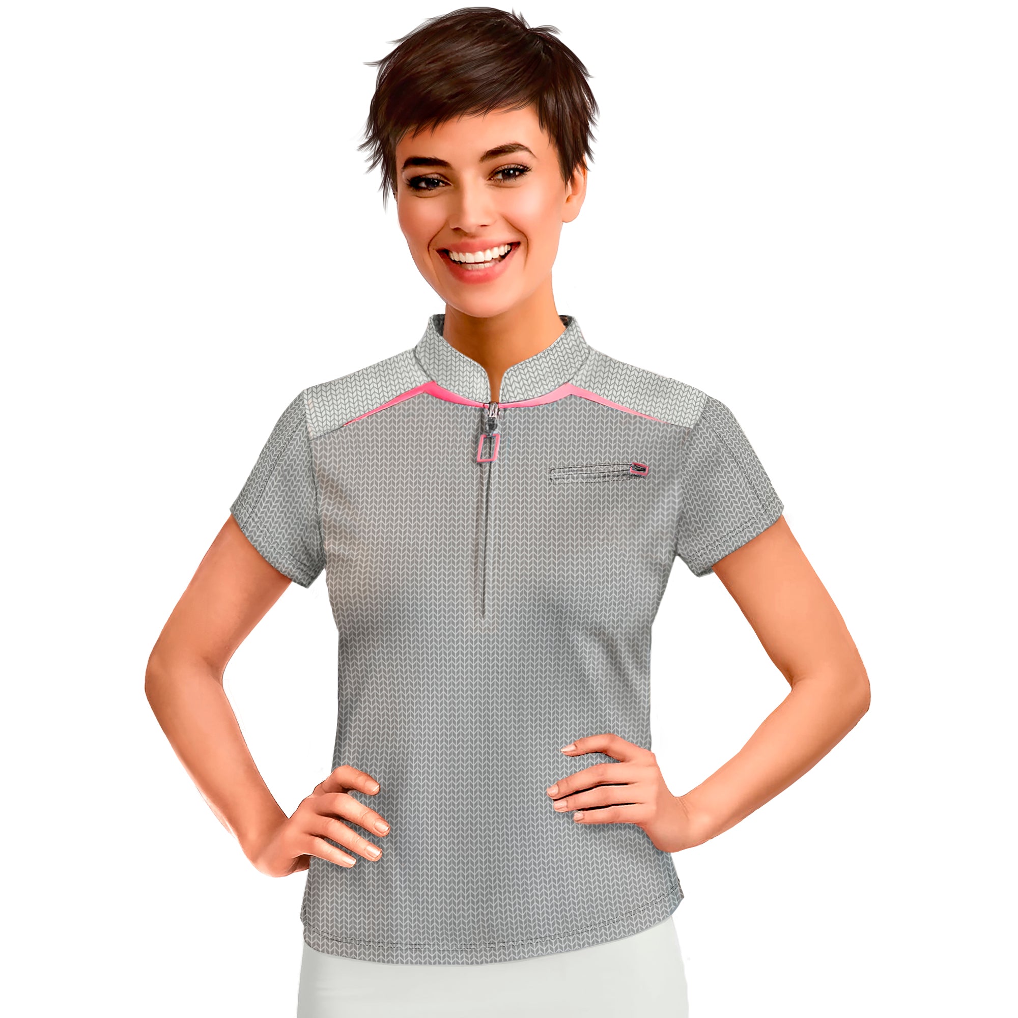 Jamie Sadock Azalea Collection: Herringbone Print Short Sleeved Shirt