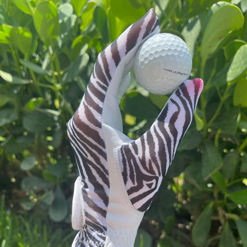 Golf Glove Printed Mesh and Leather palm with Matching Ballmarker-Zebra Print