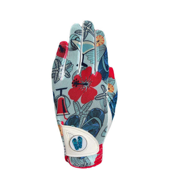 Golf Glove Printed Mesh and Leather palm with Matching Ballmarker-Aloha Print