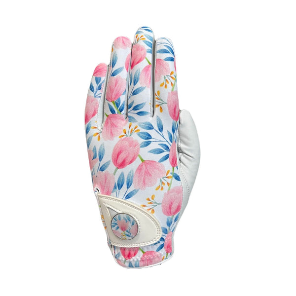 Golf Glove Printed Lycra and Leather palm with Matching Ballmarker-Flower Print