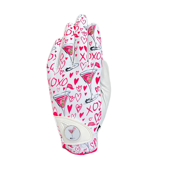Golf Glove Printed Lycra and Leather palm with Matching Ballmarker-XOXO Print