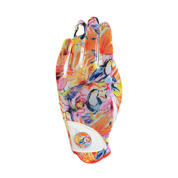 Golf Glove Printed Mesh and Leather palm with Matching Ballmarker-Tropical Toucan Print