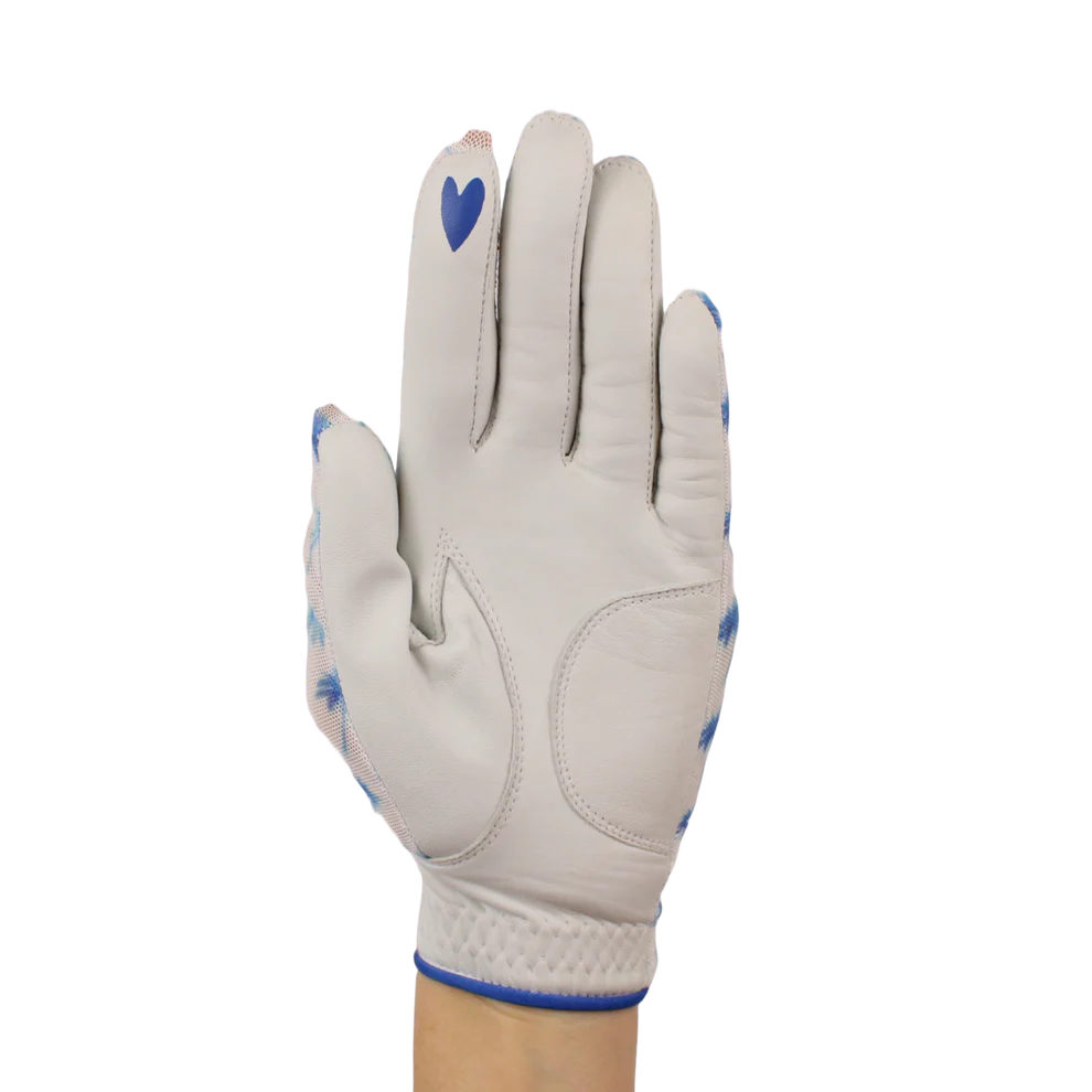 BOG Golf Glove Printed Lycra and Leather palm with Matching Ballmarker-Blue Palm Tree