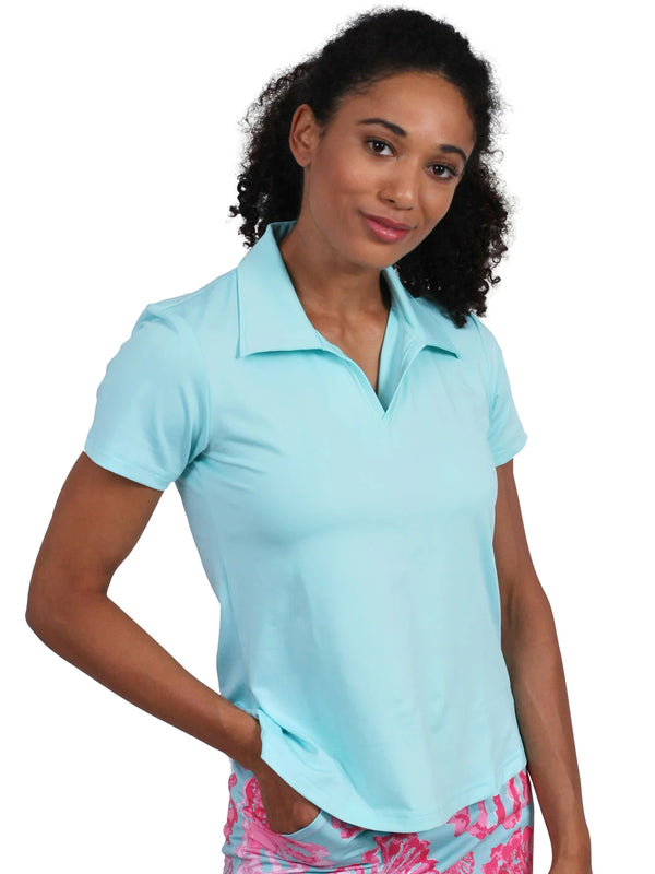 Ana Clare Mer Short Sleeve Solid Polo- Navy, Aqua, Black, White, Periwinkle or Pink