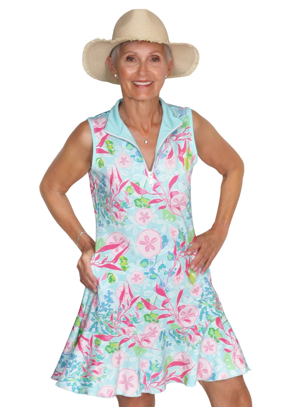 Ana Clare Jackie Swing Sleeveless Shift Dress-Oceanus Print