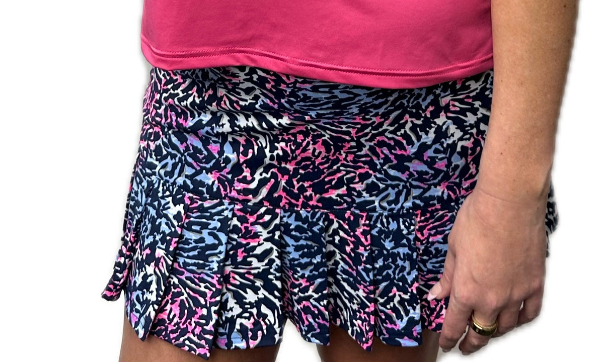 Lulu-B Women's Pleated 16" Pull-On Style Skort-Multi Animal Print-AMLT