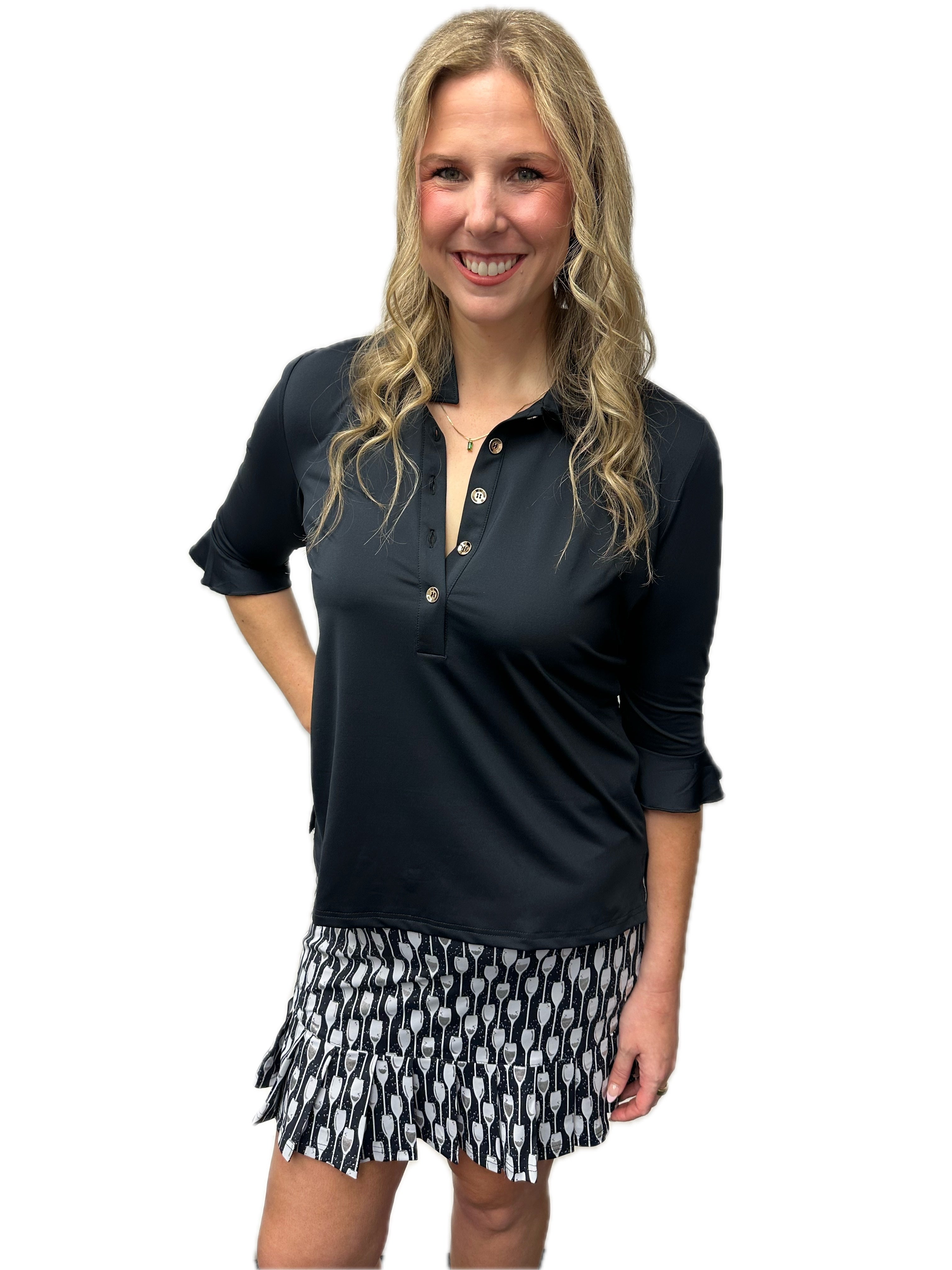 Lulu-B Women's Pleated 16" Pull-On Style Pleated Skort-Drinks Silver Print