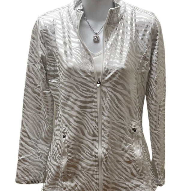 Lulu-B Women's Zip Front Jacket-Silver Zebra Print
