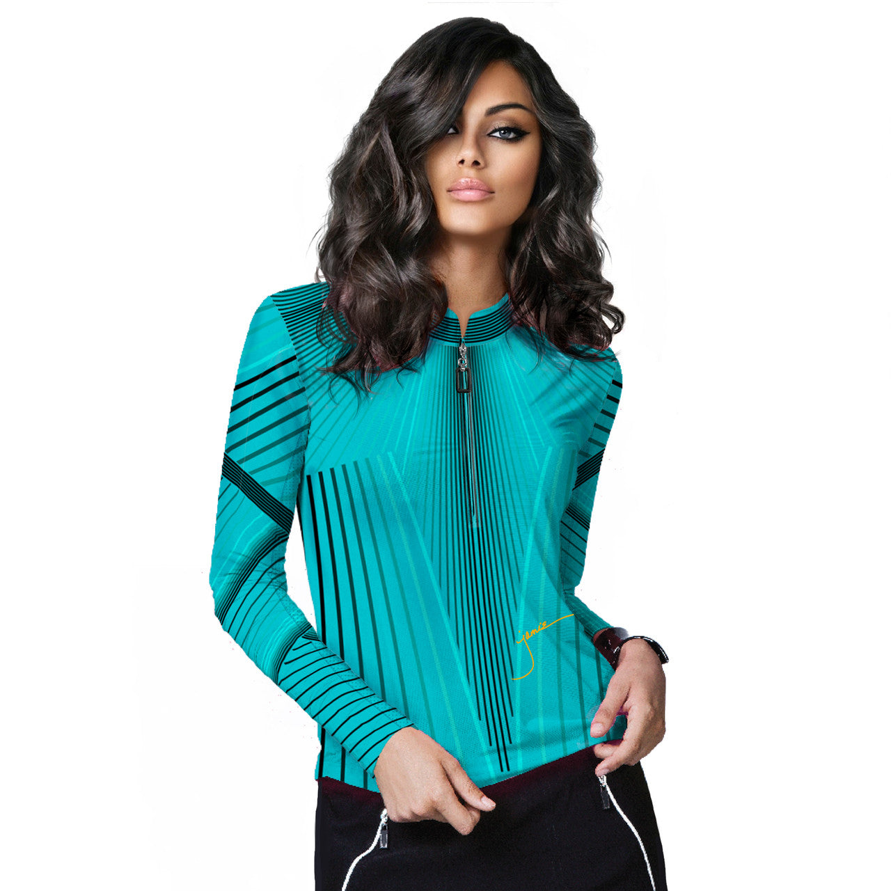 Jamie Sadock Basic Sunsense Long Sleeve Ultralight Sun Shirt-Turquoise Prismatic Print