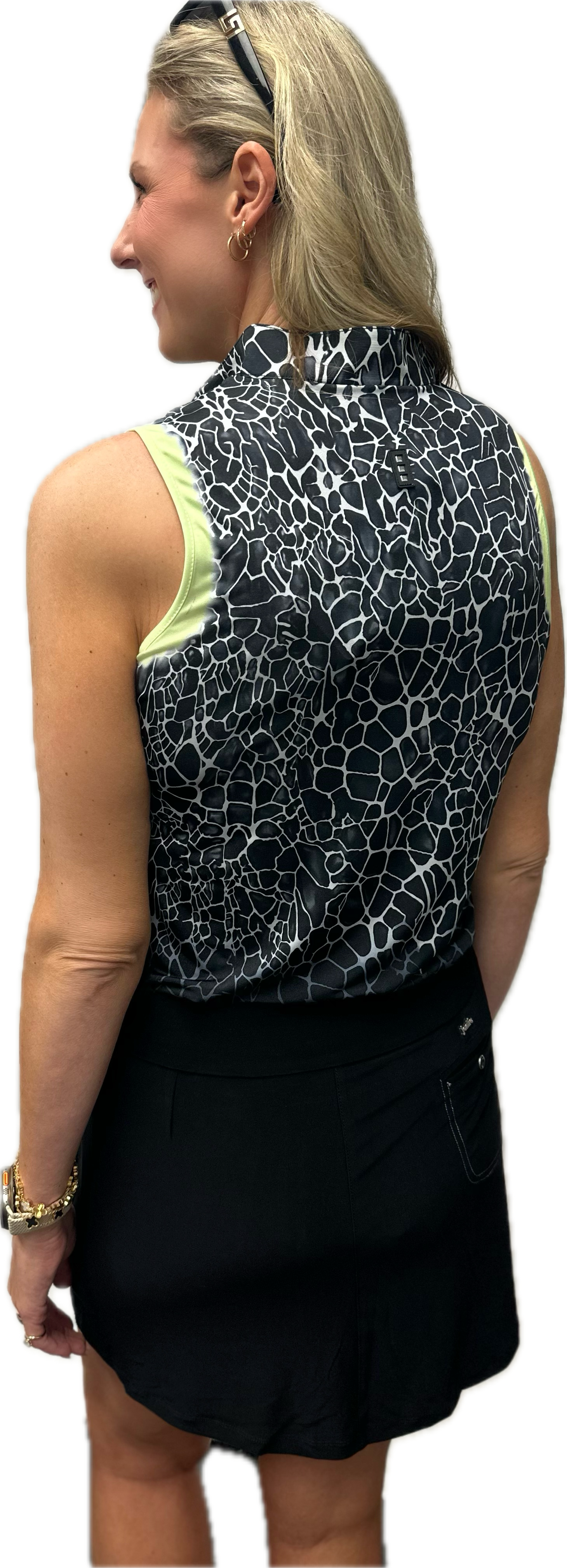 Jamie Sadock Black and White Collection: Gator Print Sleeveless Shirt