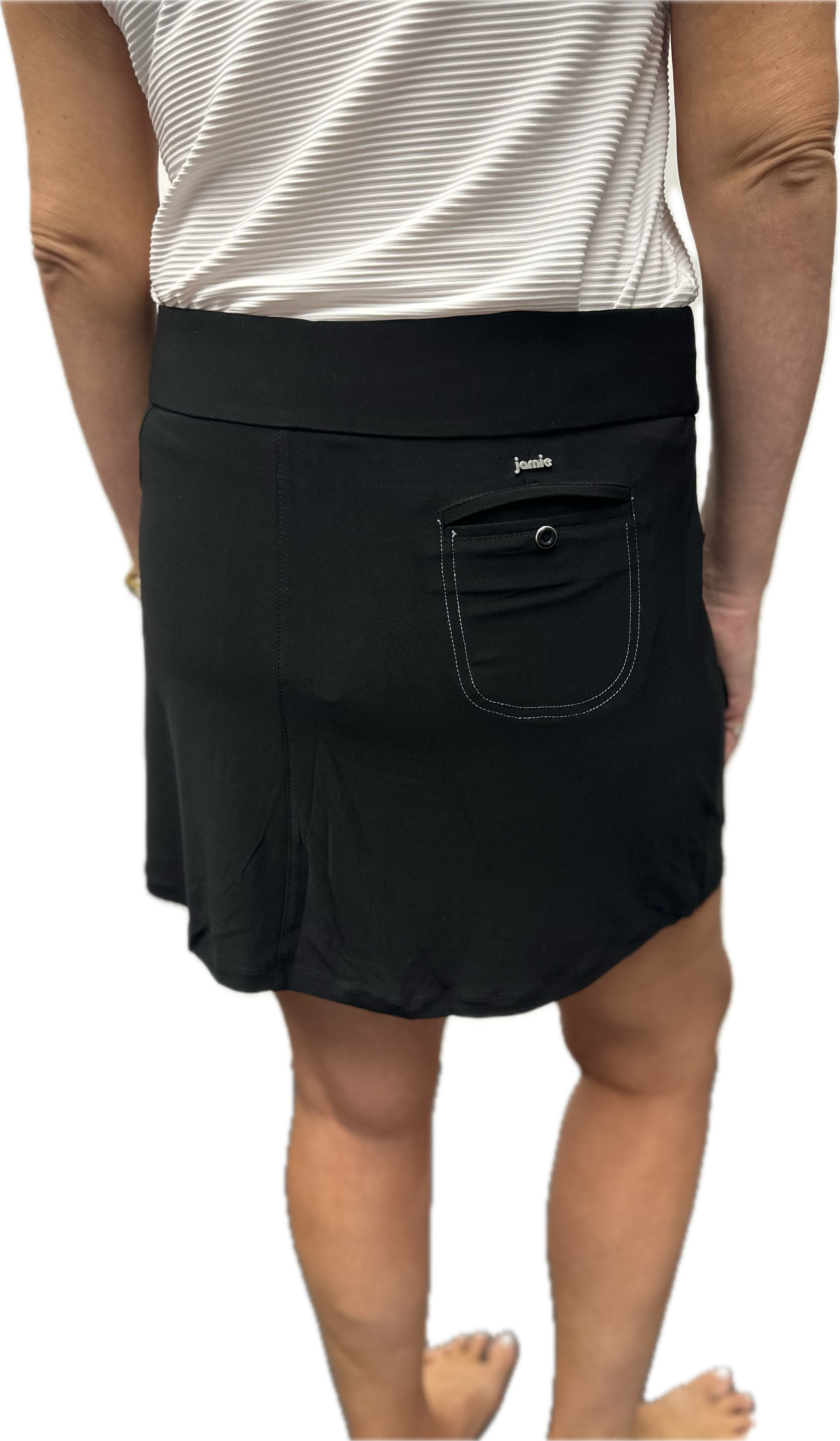 Jamie Sadock Cupid Women's Black with White Stitching Lightweight 16" Print Skort-Black and White